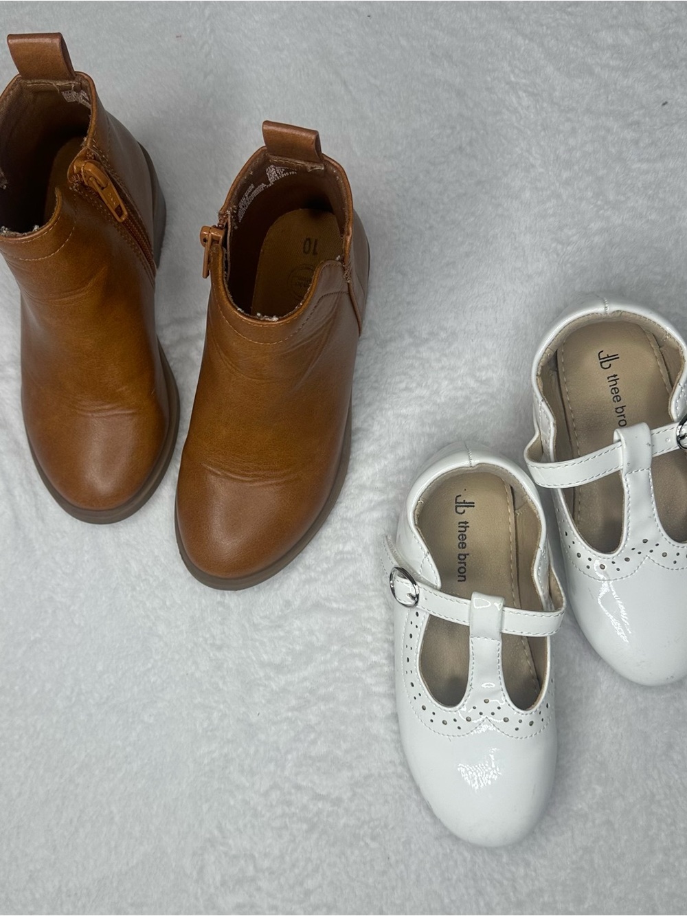 Girls Shoe Bundle 2Pairs The Children’s Place Brown Ankle Boots & White Mary jan